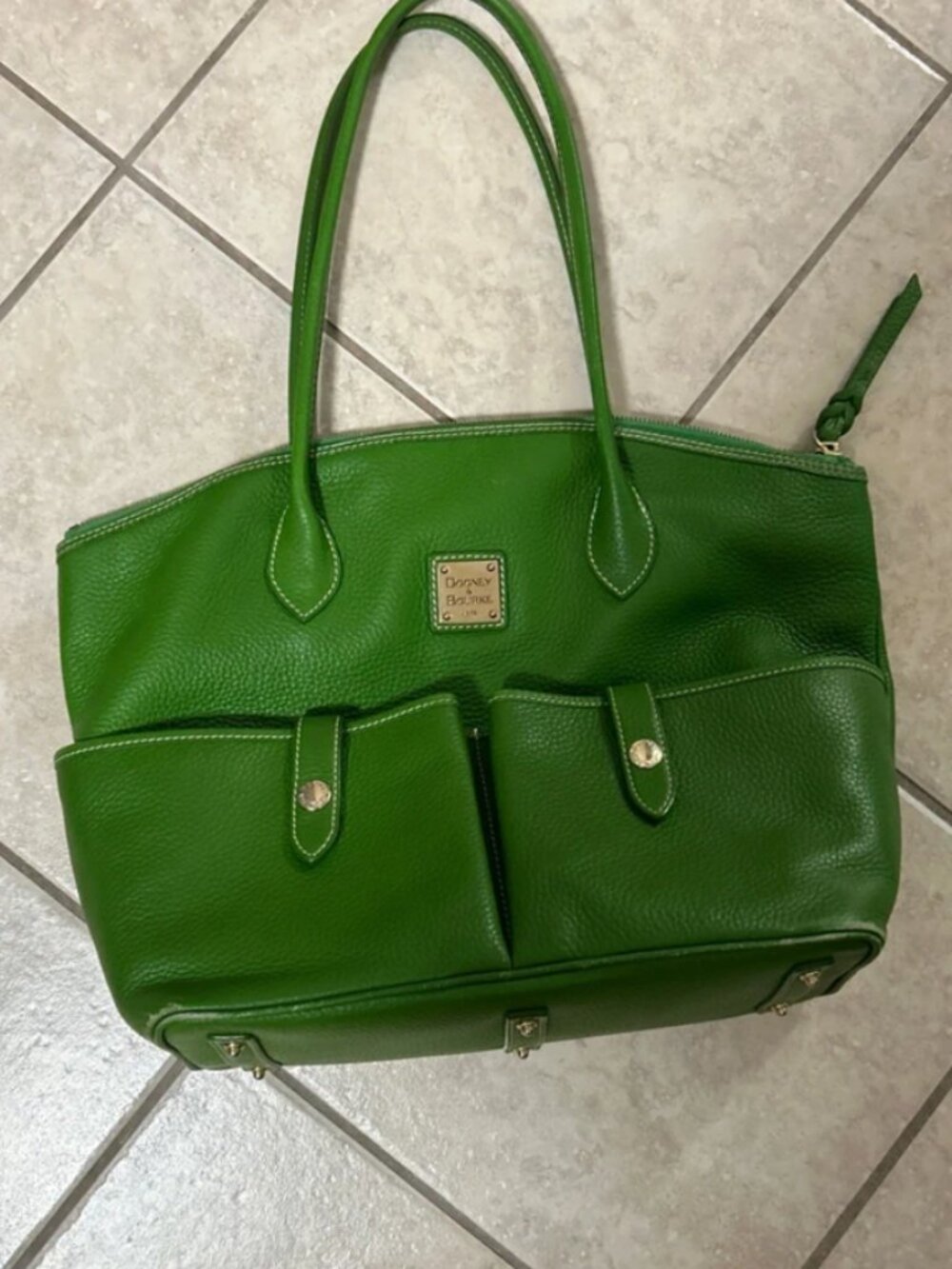 Dooney & Bourke Pebble Grain Crescent Tote Bag in a vibrant kelly green leather
